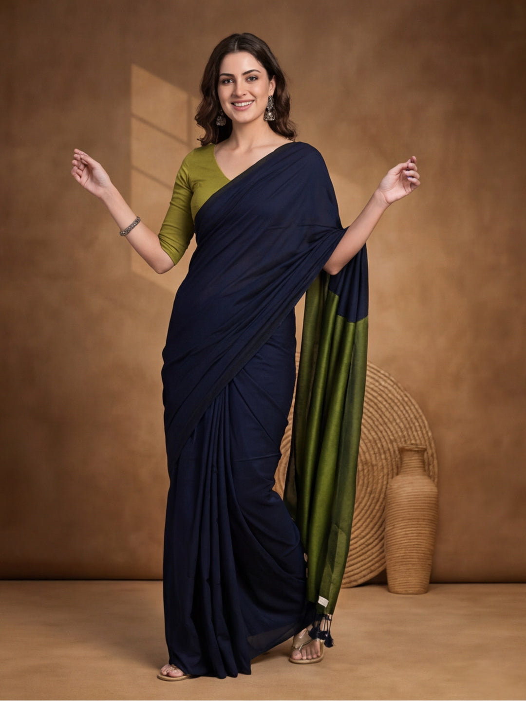 Solid Pure Cotton Saree with Unstiched Blouse