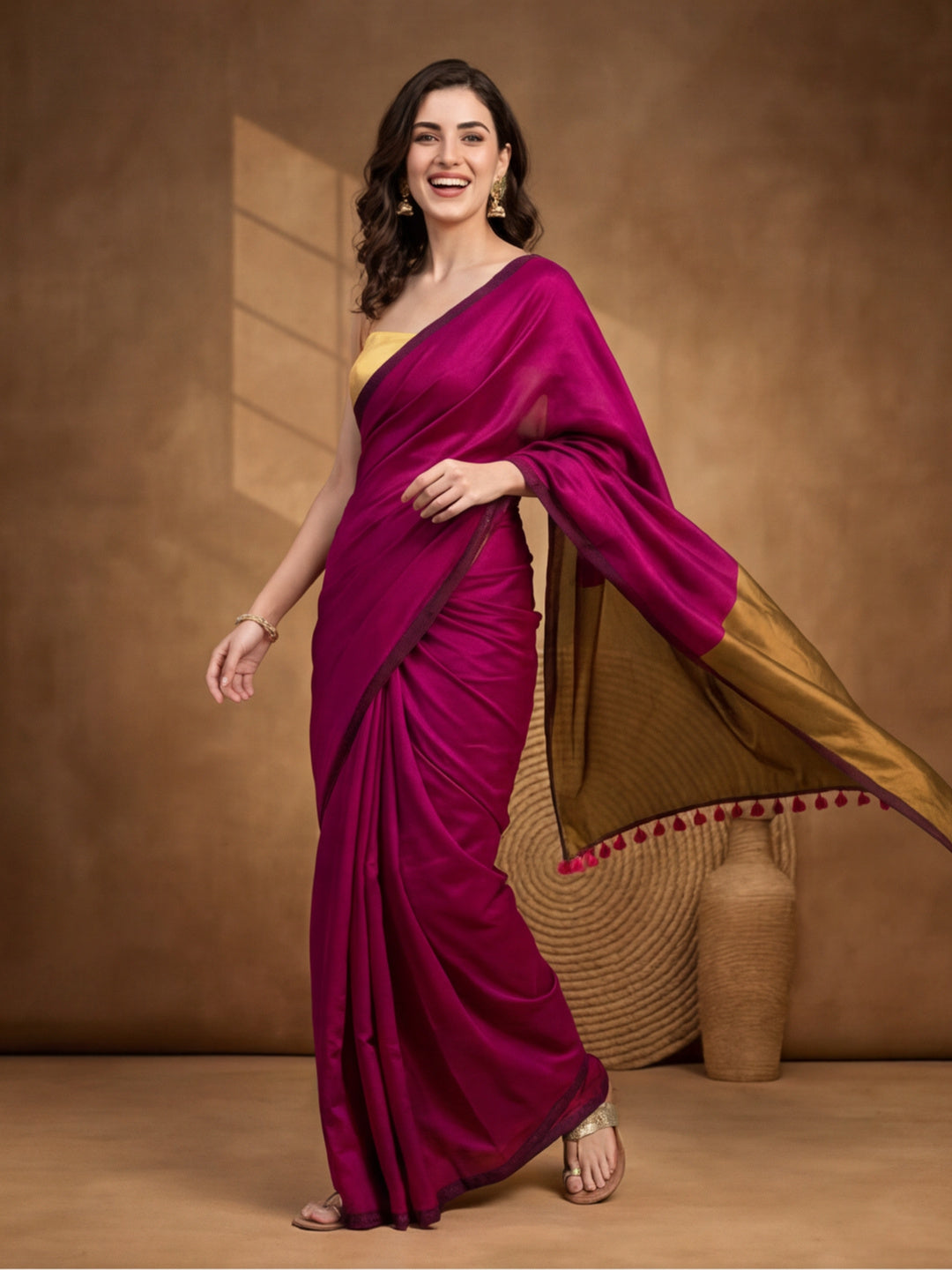 Solid Pure Cotton Saree with Unstiched Blouse