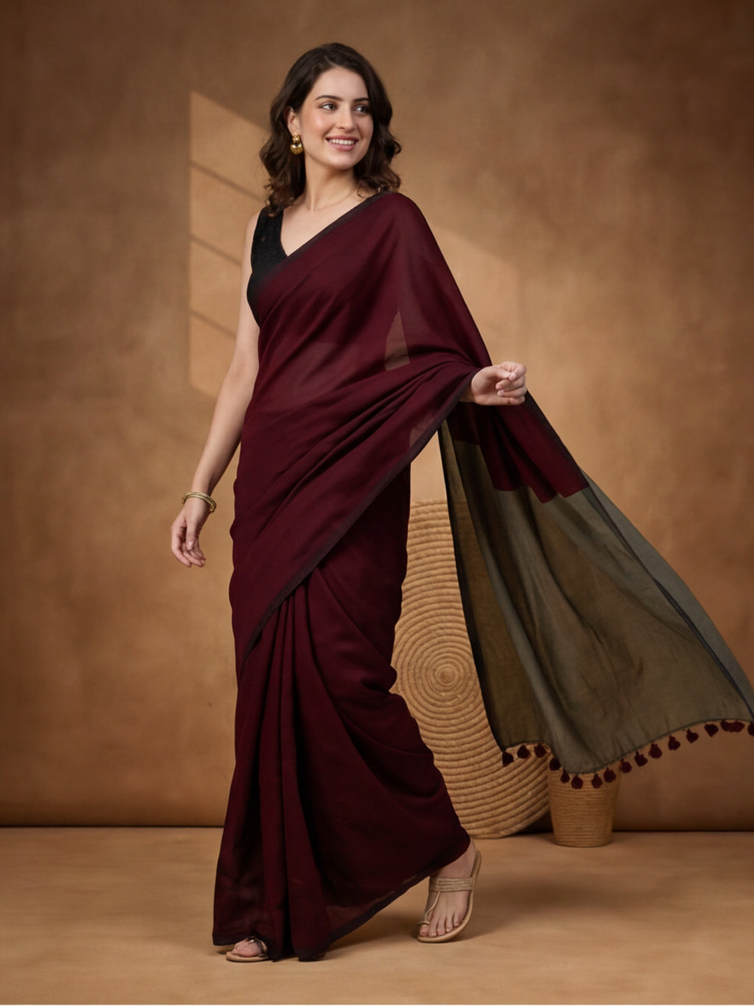Solid Pure Cotton Saree with Unstiched Blouse
