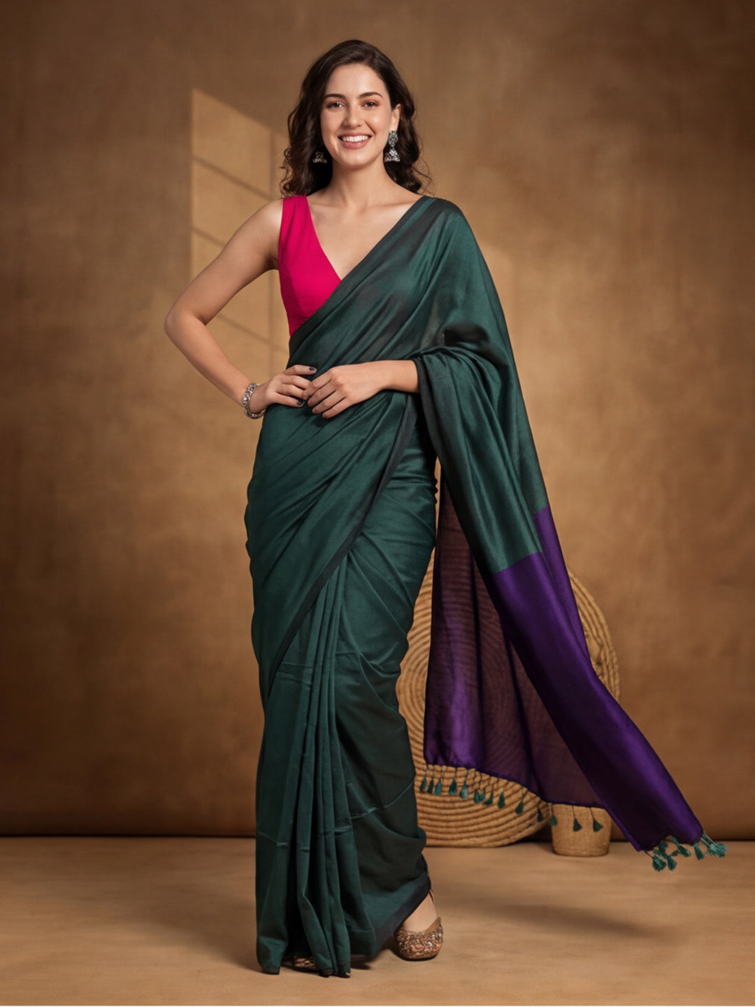 Solid Pure Cotton Saree with Unstiched Blouse