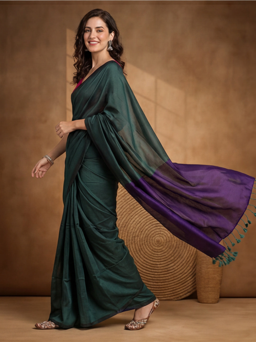 Solid Pure Cotton Saree with Unstiched Blouse