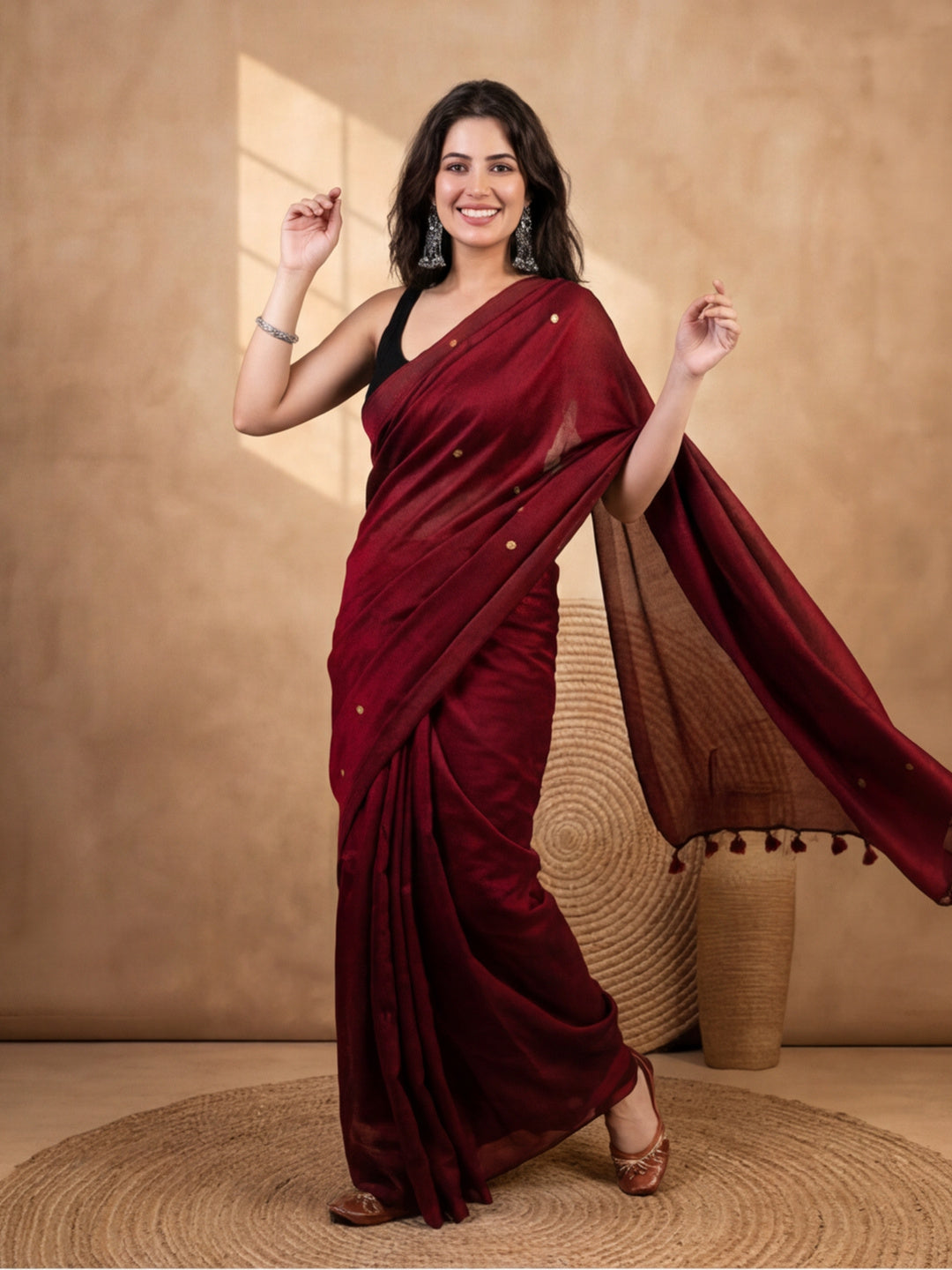 Solid Pure Cotton Saree with Unstiched Blouse