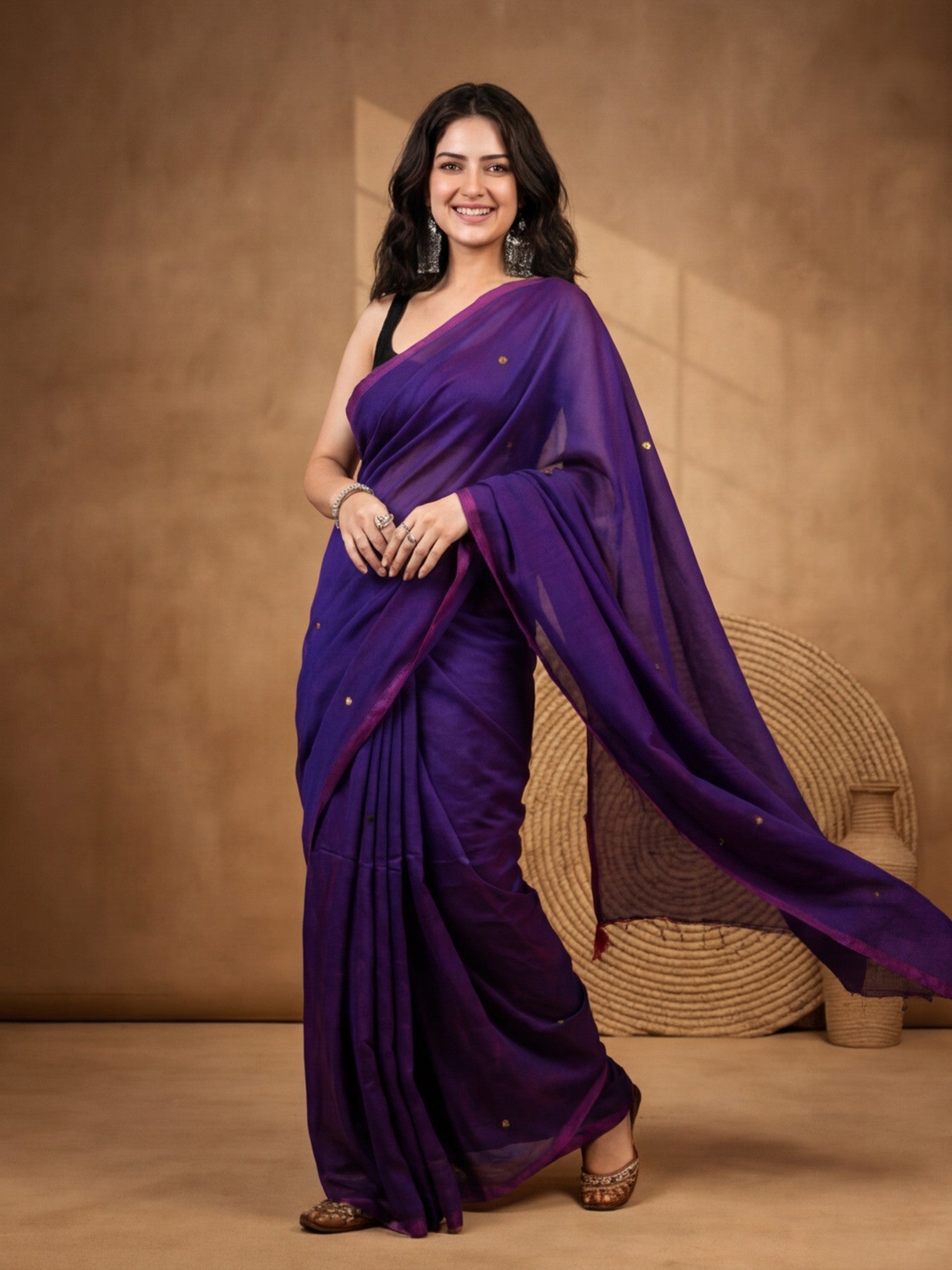 Solid Pure Cotton Saree with Unstiched Blouse