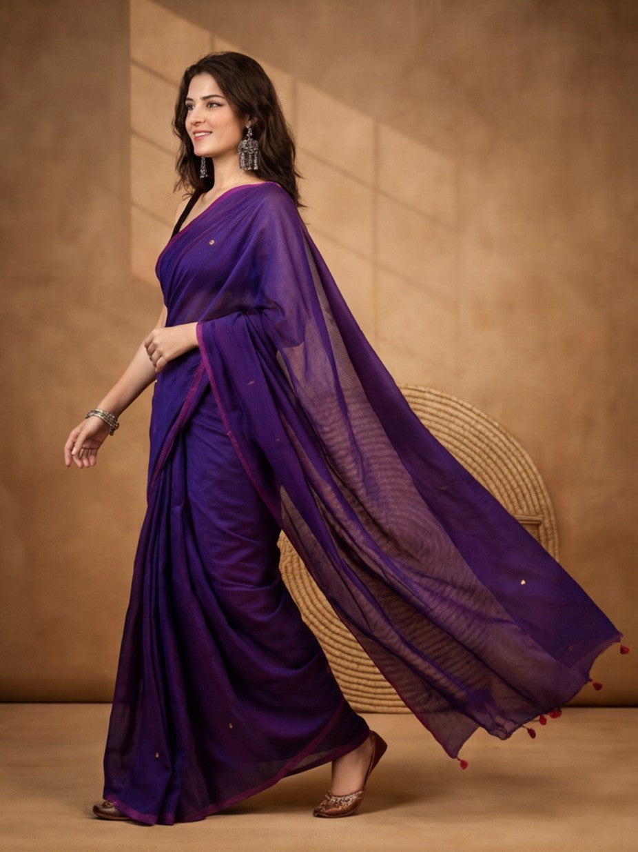 Solid Pure Cotton Saree with Unstiched Blouse