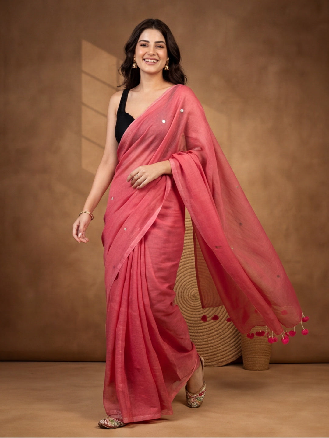 Solid Pure Cotton Saree with Unstiched Blouse