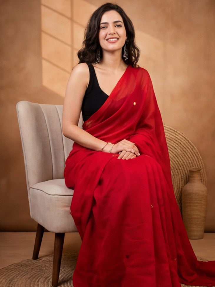 Solid Pure Cotton Saree with Unstiched Blouse