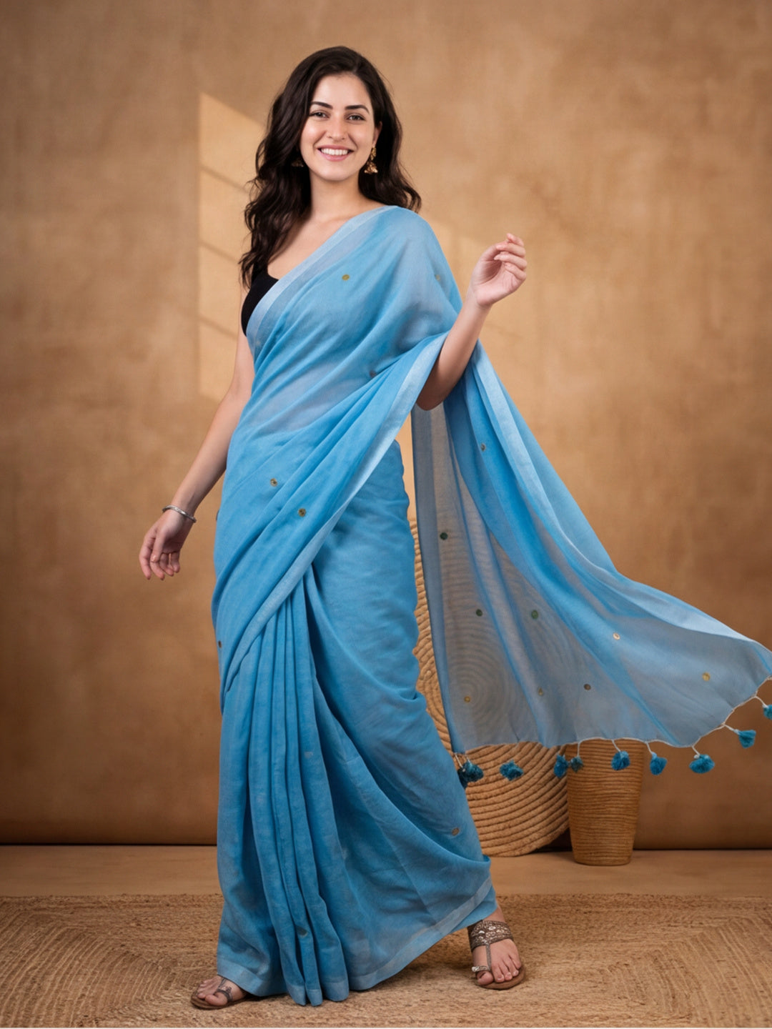 Solid Pure Cotton Saree with Unstiched Blouse