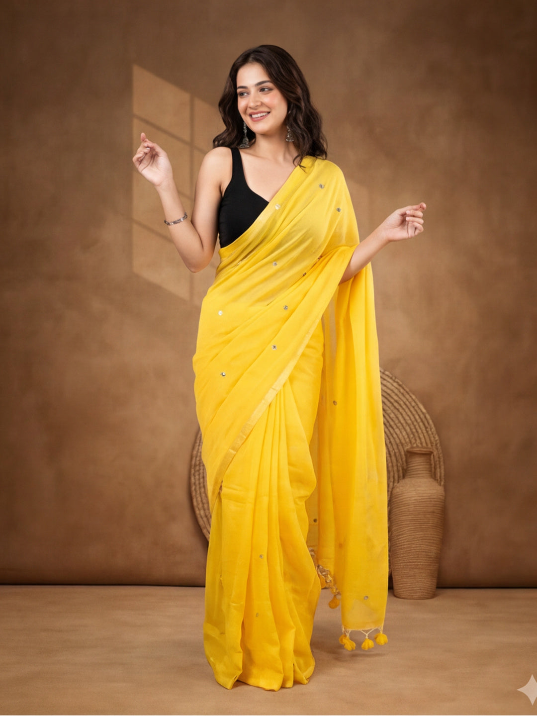 Solid Pure Cotton Saree with Unstiched Blouse
