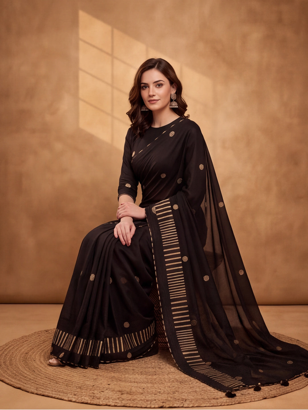 Digitally Printed Abstract & Floral Mul Cotton Saree with Contrast Blouse
