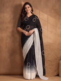 Digitally Printed Abstract & Floral Mul Cotton Saree with Contrast Blouse