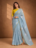 Digitally Printed Abstract & Floral Mul Cotton Saree with Contrast Blouse