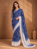 Digitally Printed Abstract & Floral Mul Cotton Saree with Contrast Blouse