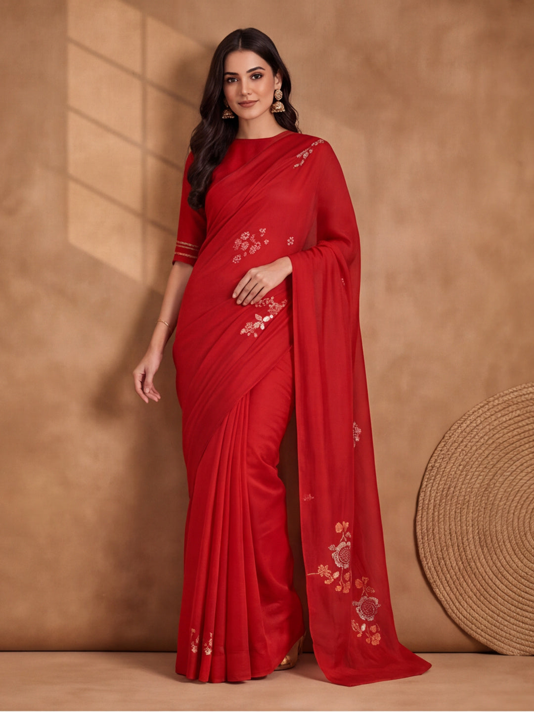 Digitally Printed Abstract & Floral Mul Cotton Saree with Contrast Blouse