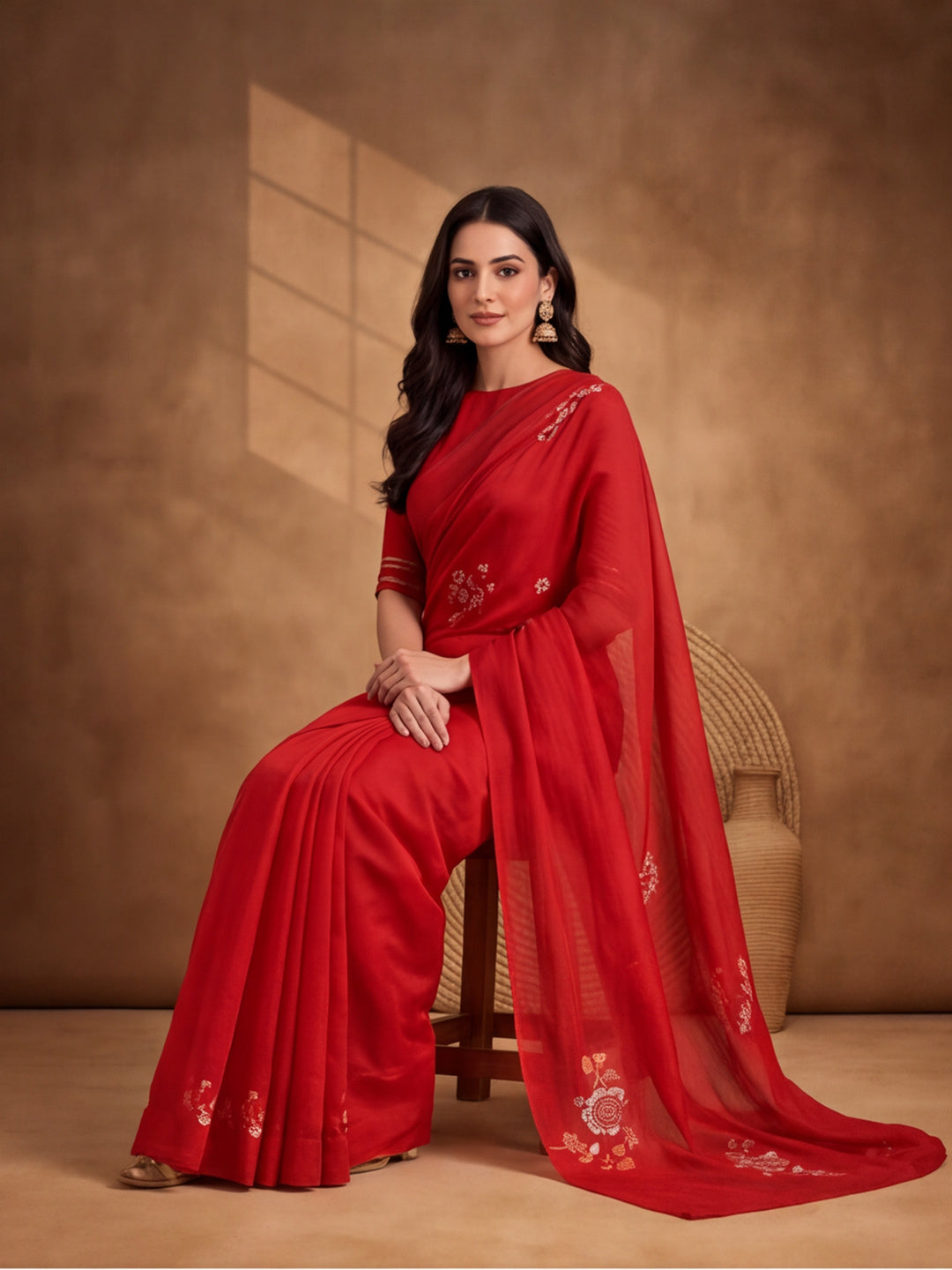 Digitally Printed Abstract & Floral Mul Cotton Saree with Contrast Blouse