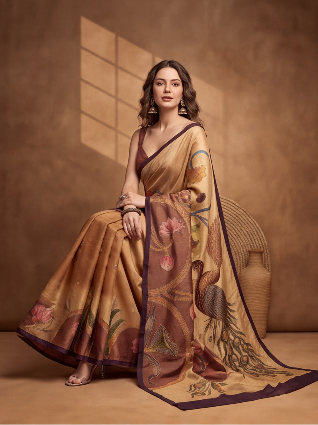arthy Tone Digitally Printed Kantha-Look Cotton Saree with Contrast Border