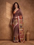 arthy Tone Digitally Printed Kantha-Look Cotton Saree with Contrast Border