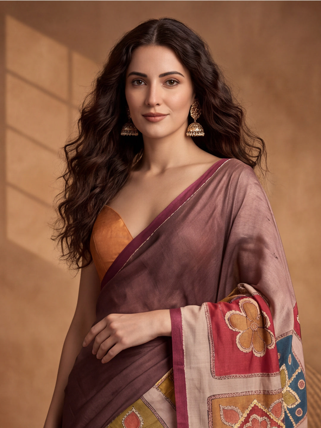 arthy Tone Digitally Printed Kantha-Look Cotton Saree with Contrast Border