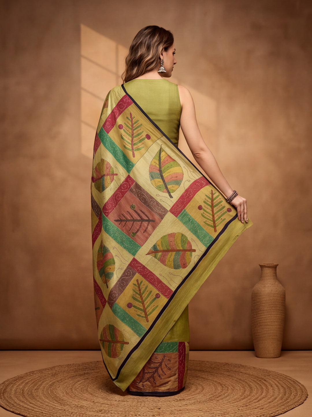 arthy Tone Digitally Printed Kantha-Look Cotton Saree with Contrast Border