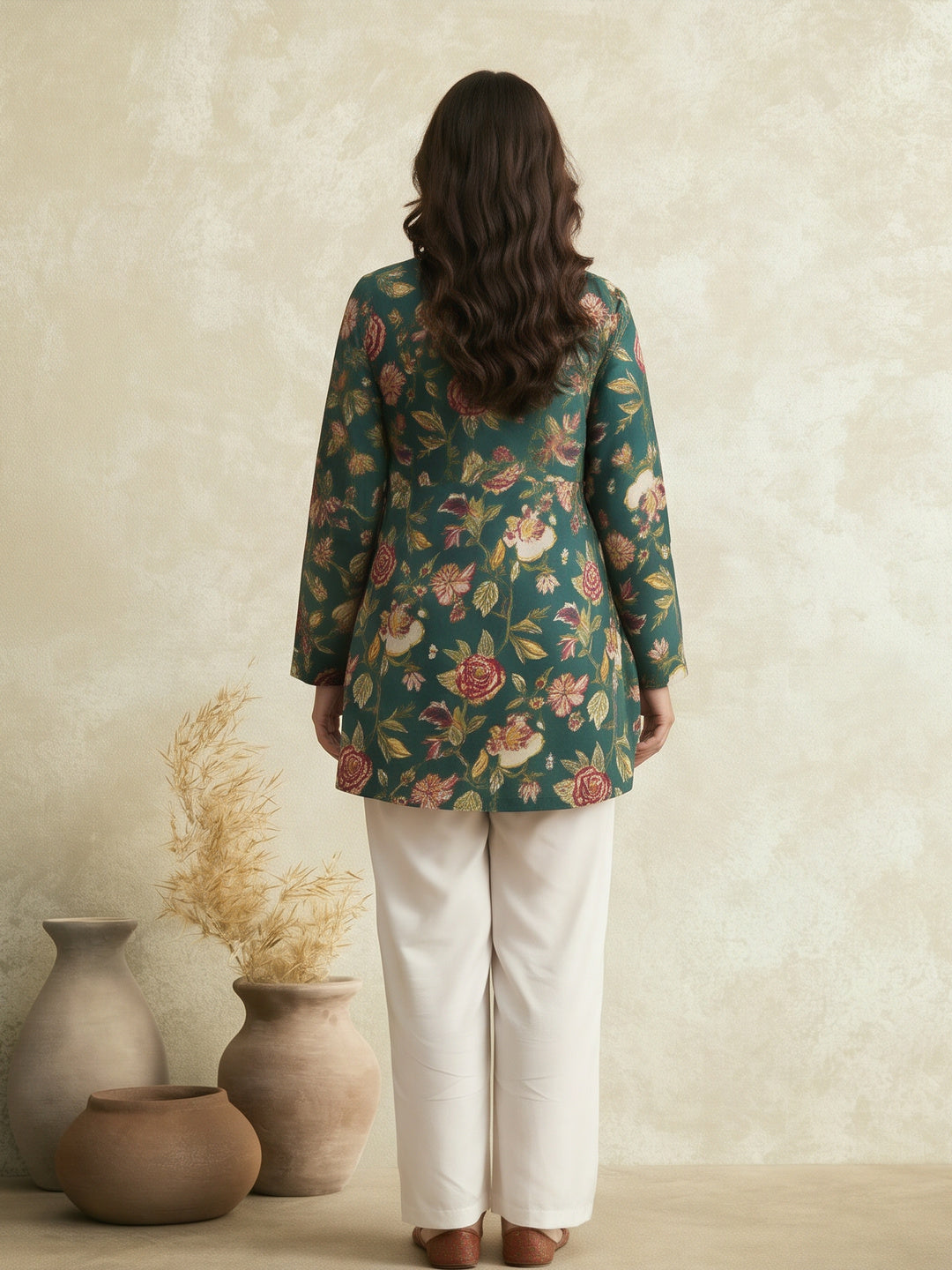 Women Printed V-Neck Fancy Tunic Top with Full Sleeves