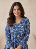 Women Printed V-Neck Fancy Tunic Top with Full Sleeves