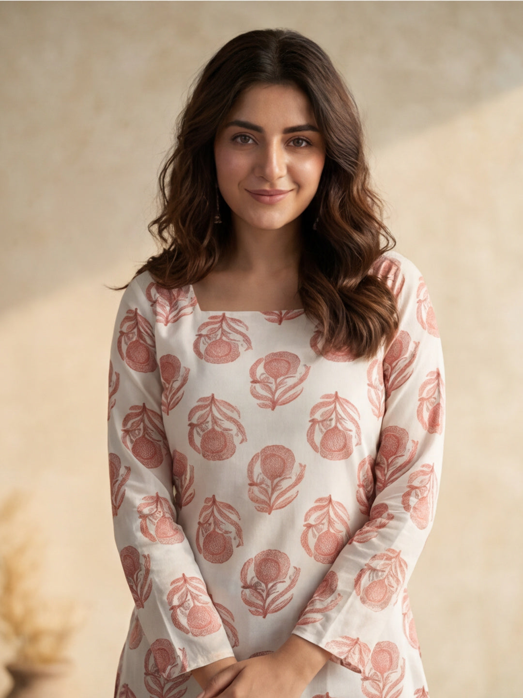 Women Printed Square Neck Fancy Tunic Top with Full Sleeves