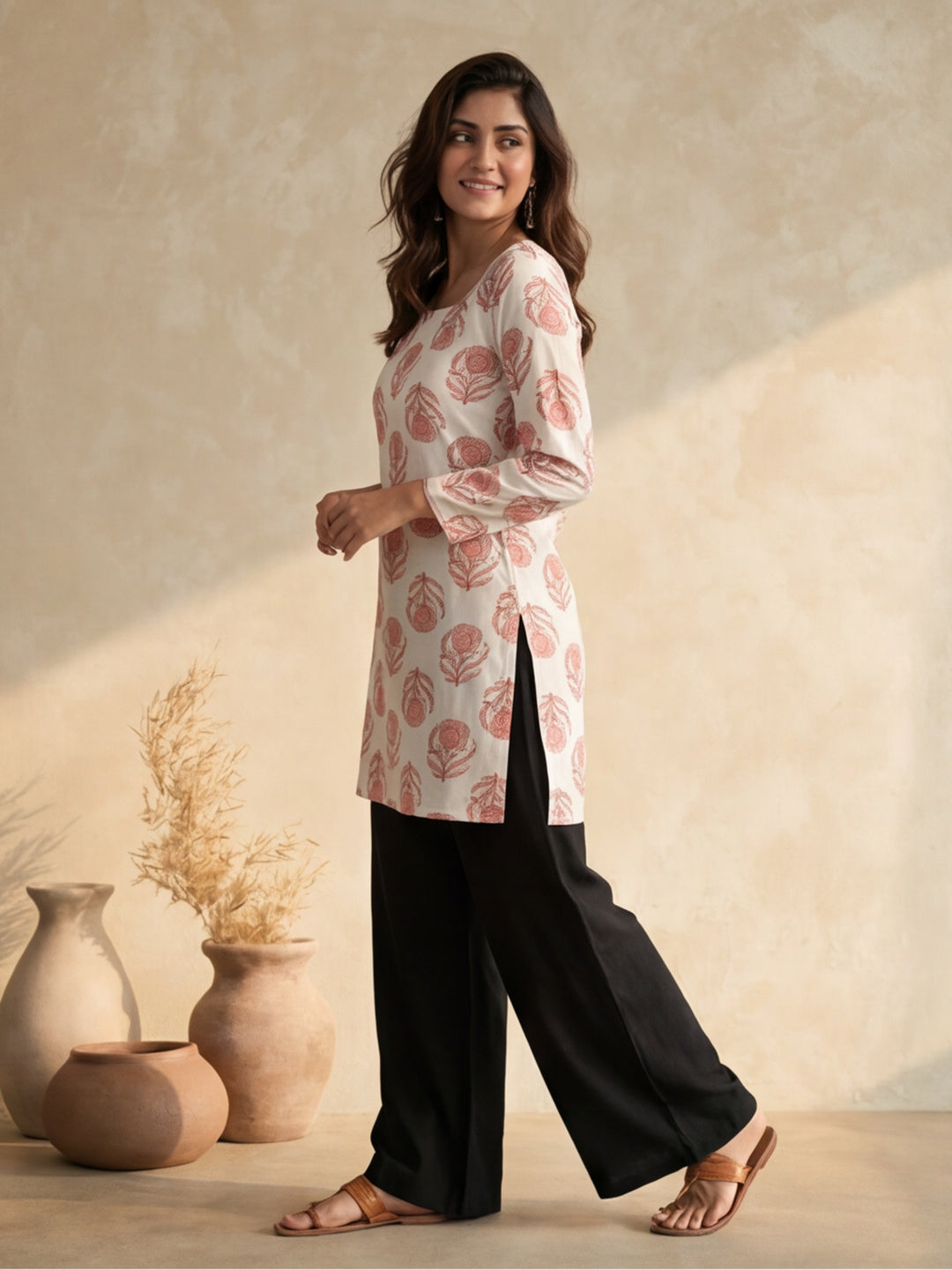 Women Printed Square Neck Fancy Tunic Top with Full Sleeves
