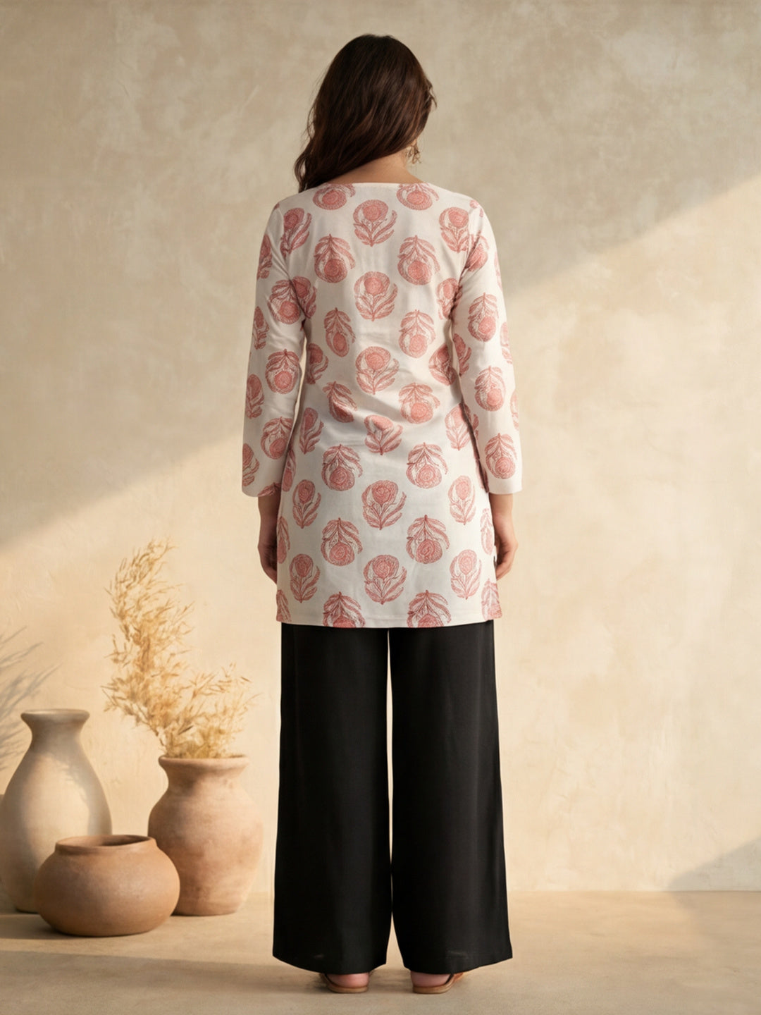 Women Printed Square Neck Fancy Tunic Top with Full Sleeves
