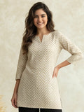 Women Printed Round Neck Fancy Tunic Top with Full Sleeves