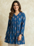Women Printed V-Neck Fancy Tunic Top with Full Sleeves
