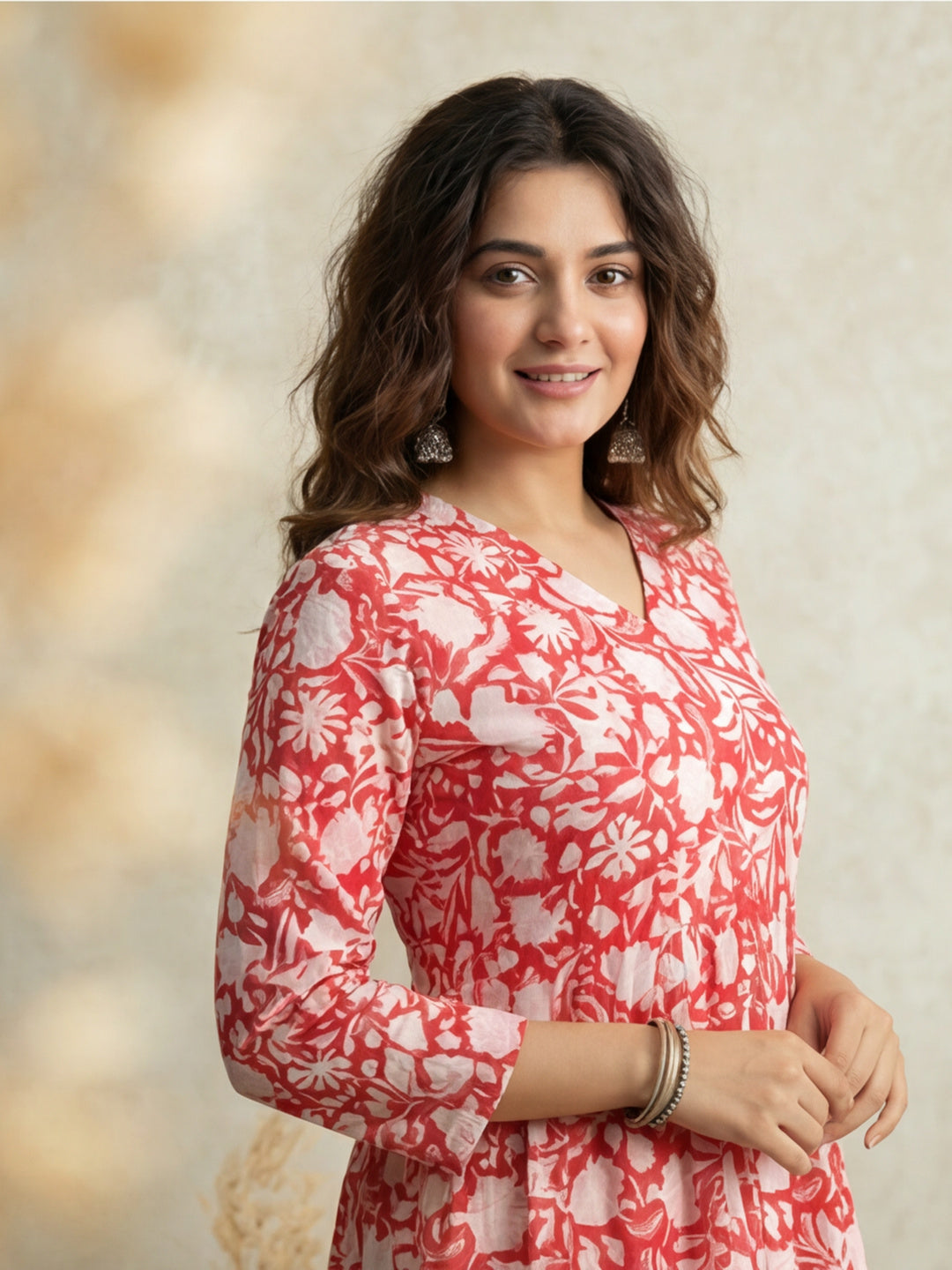 Women Printed V-Neck Fancy Tunic Top with Full Sleeves