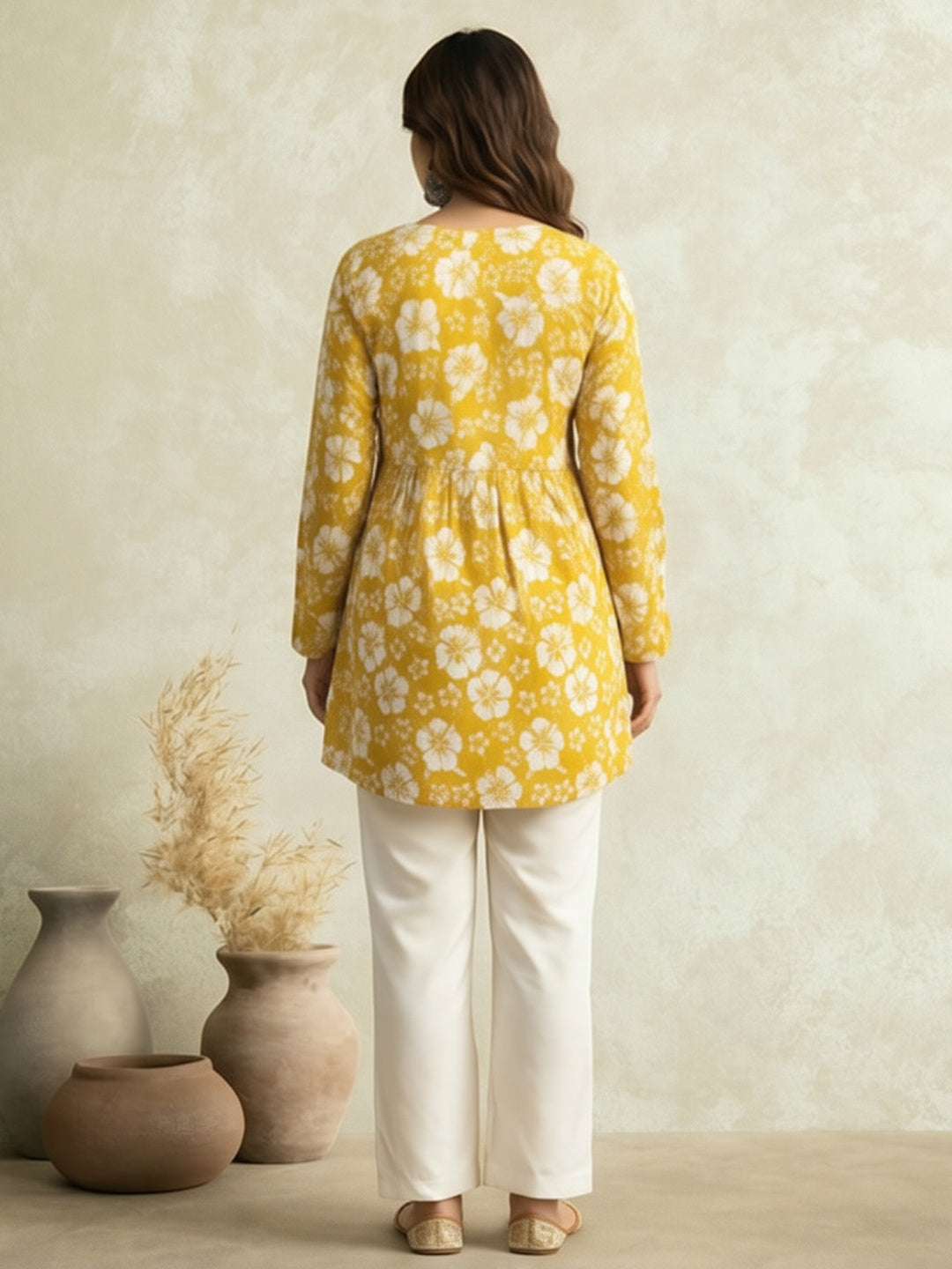 Women Printed V-Neck Fancy Tunic Top with Full Sleeves