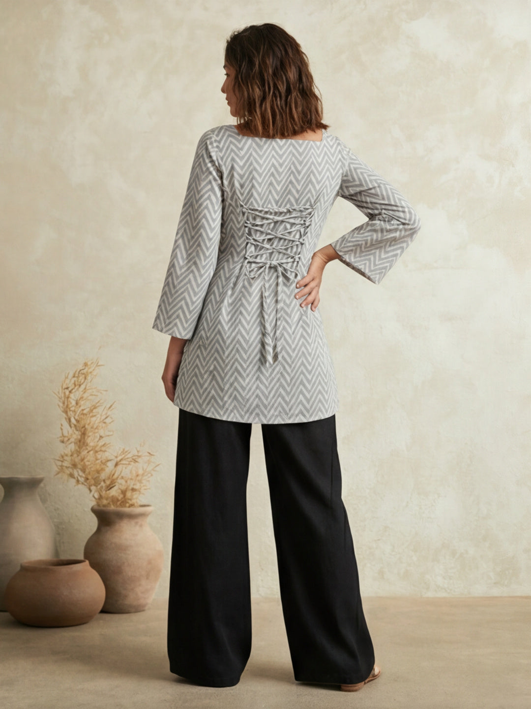 Women Printed Square Neck Fancy Tunic Top with Full Sleeves