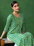 Green & Blue Geometric Print Straight Cotton Kurta