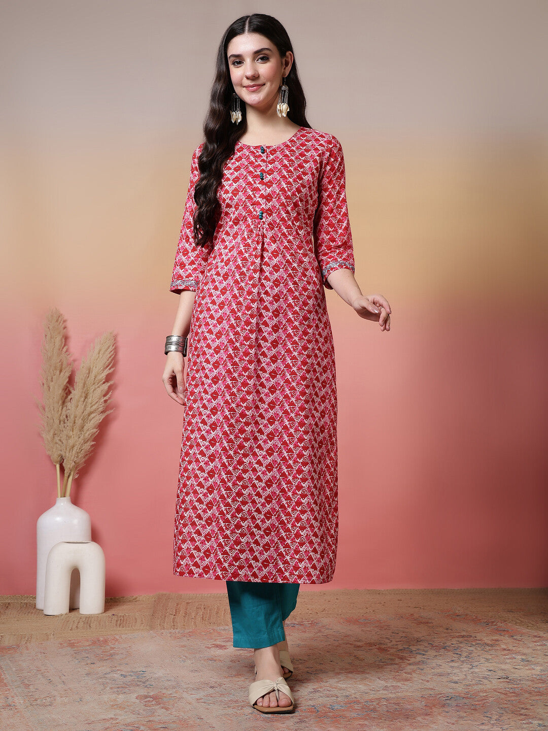 Floral Printed Straight Pure Cotton Kurta