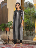 Black Geometric Straight Yarn Dyed Rayon Kurta