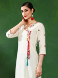 Off-White Embroidered A-Line Cotton Blend Angrakha Kurta