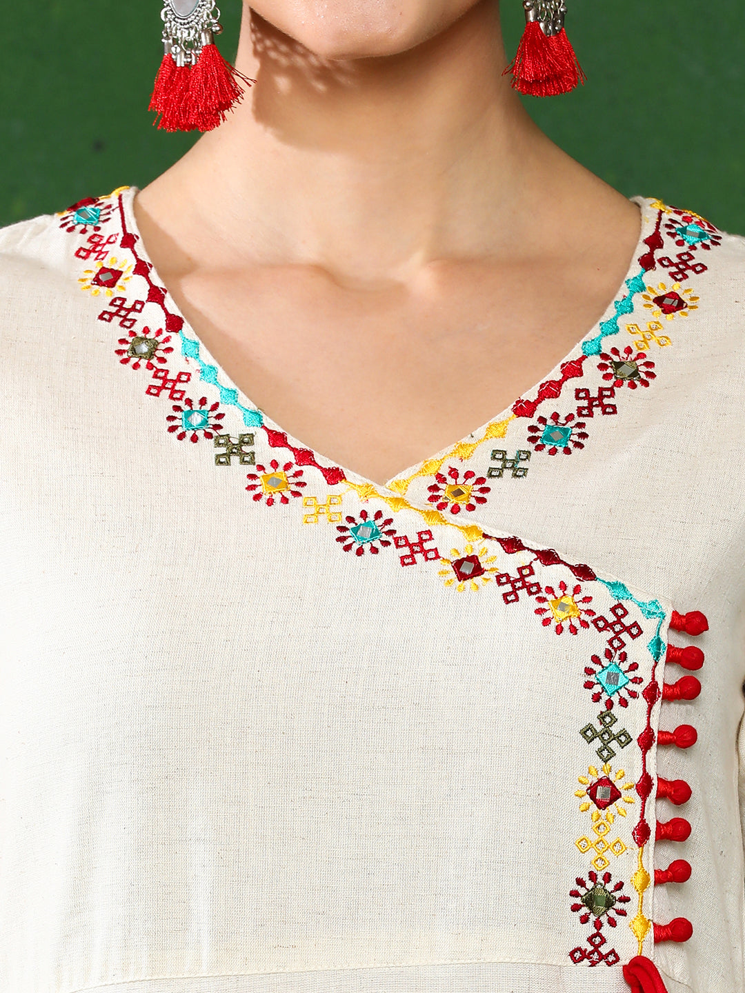 Off-White Embroidered A-Line Cotton Blend Angrakha Kurta