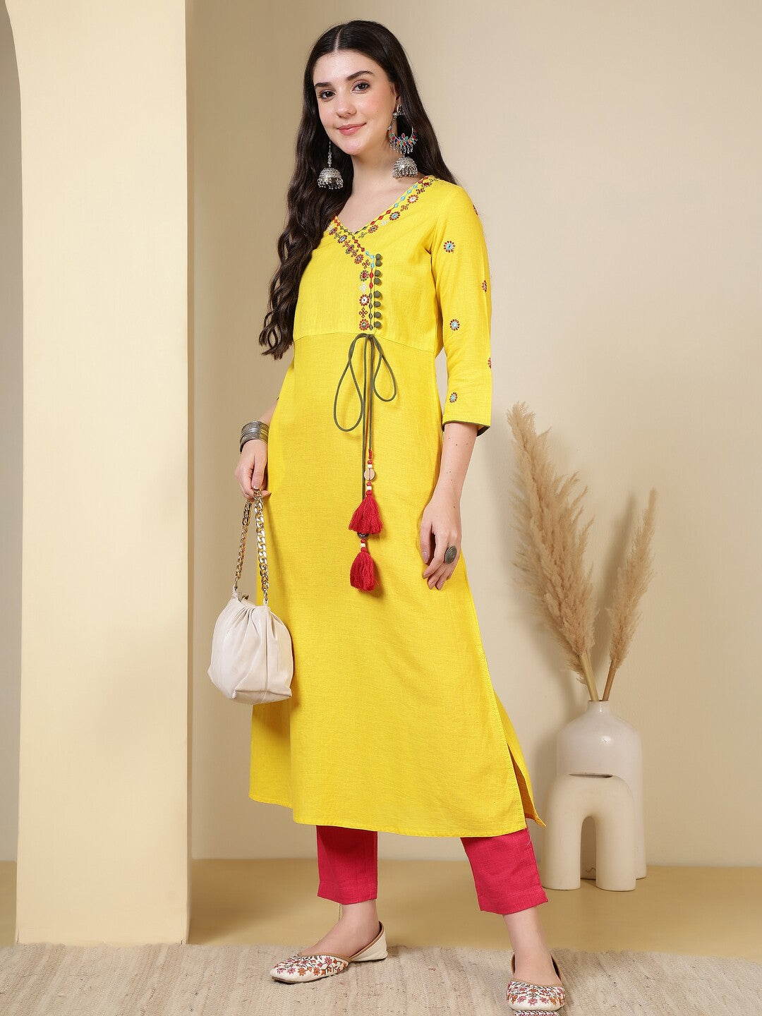 Floral Embroidered A-Line Pure Cotton Kurta
