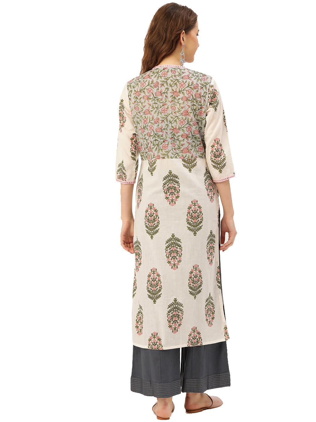 Off White Printed Straight Kurta