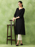 Woven Design Embroidered Straight Pure Cotton Kurta