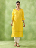 Woven Design Embroidered Straight Pure Cotton Kurta