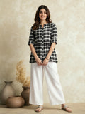 Checked Cotton Short Kurti With Gathered Detail With Flared Palazzos
