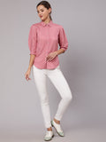 Pink Color Silk Blend Solid Shirt With Puffed Sleeves And Front Opening