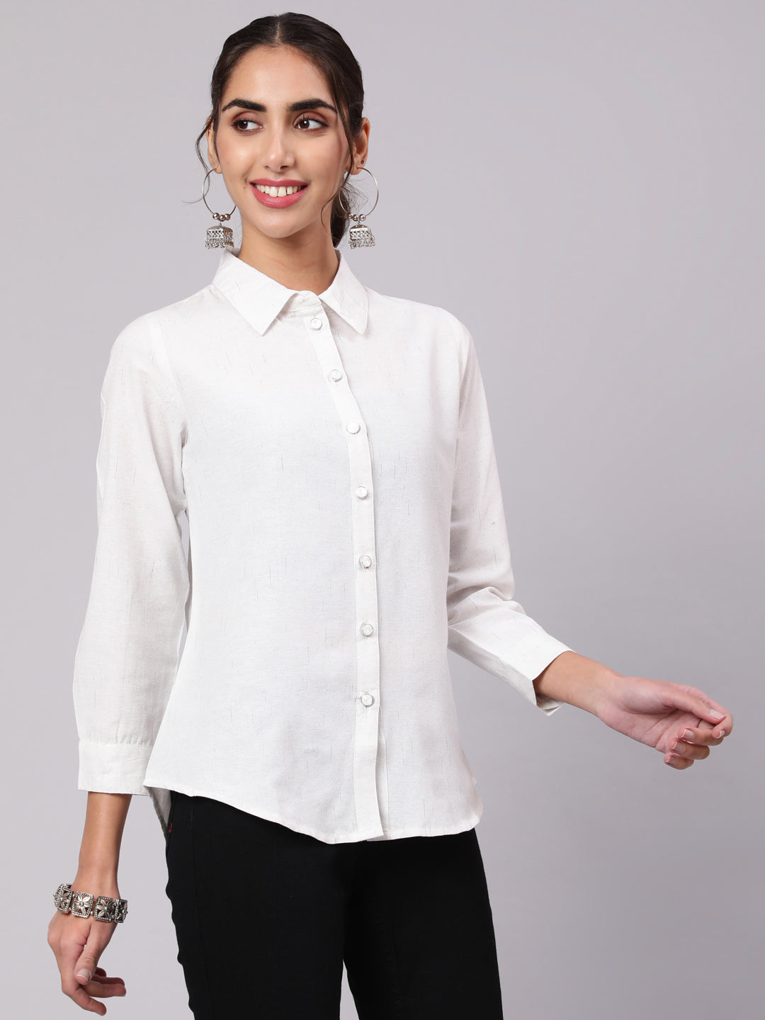 White Cotton Collar Neck Shirt