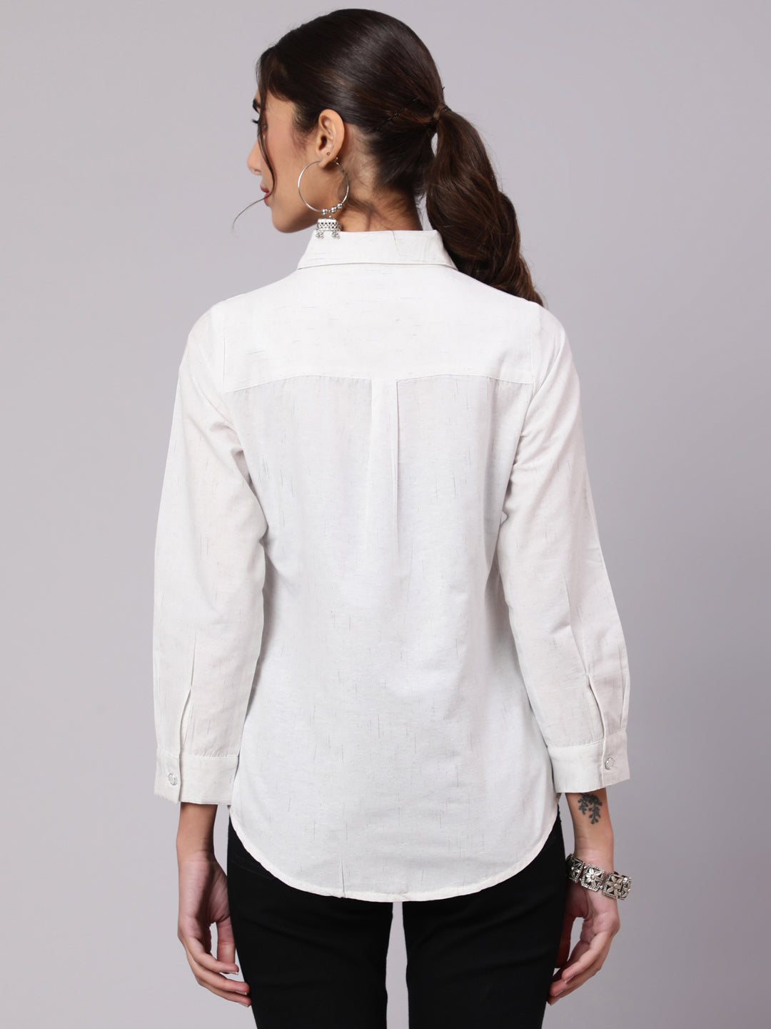 White Cotton Collar Neck Shirt