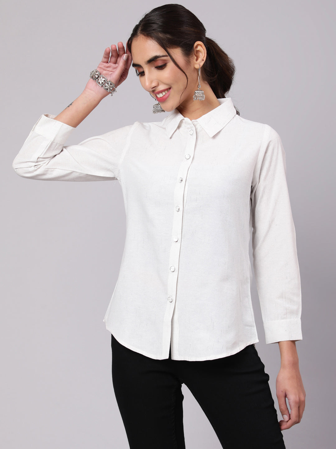 White Cotton Collar Neck Shirt