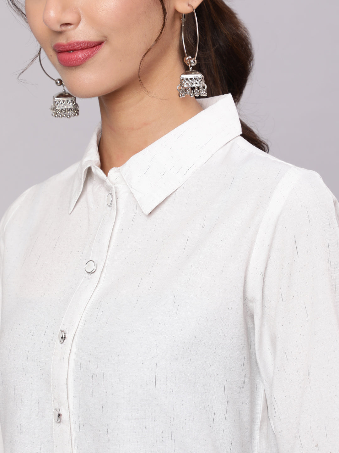 White Cotton Collar Neck Shirt
