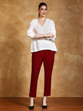 Maroon Solid Cotton Slub Straight Pants