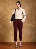 Burgundy Solid Cotton Slub Straight Pants