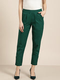 Bottle Green Solid Cotton Slub Pants